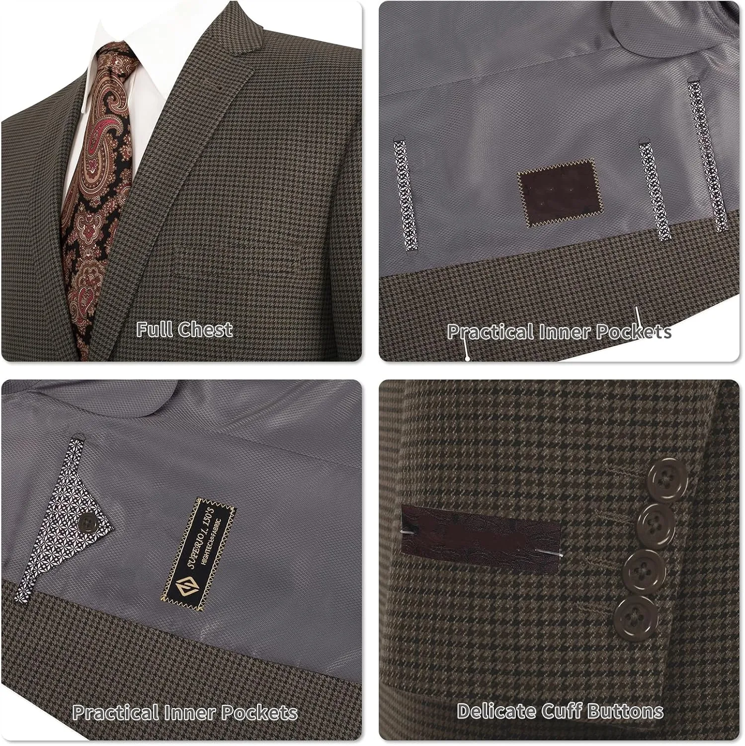 AMY ZHU Men's Sport Coat Stylish Classic Fit Casual Plaid Blazer 2 Button Lightweight Sports Jacket for Daily Wear