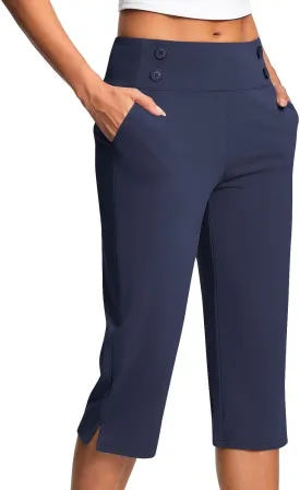Capri Pants for Women Stretch Crop Office Work Pants Summer Casual Capris Slacks Yoga Dress Pant with Pockets