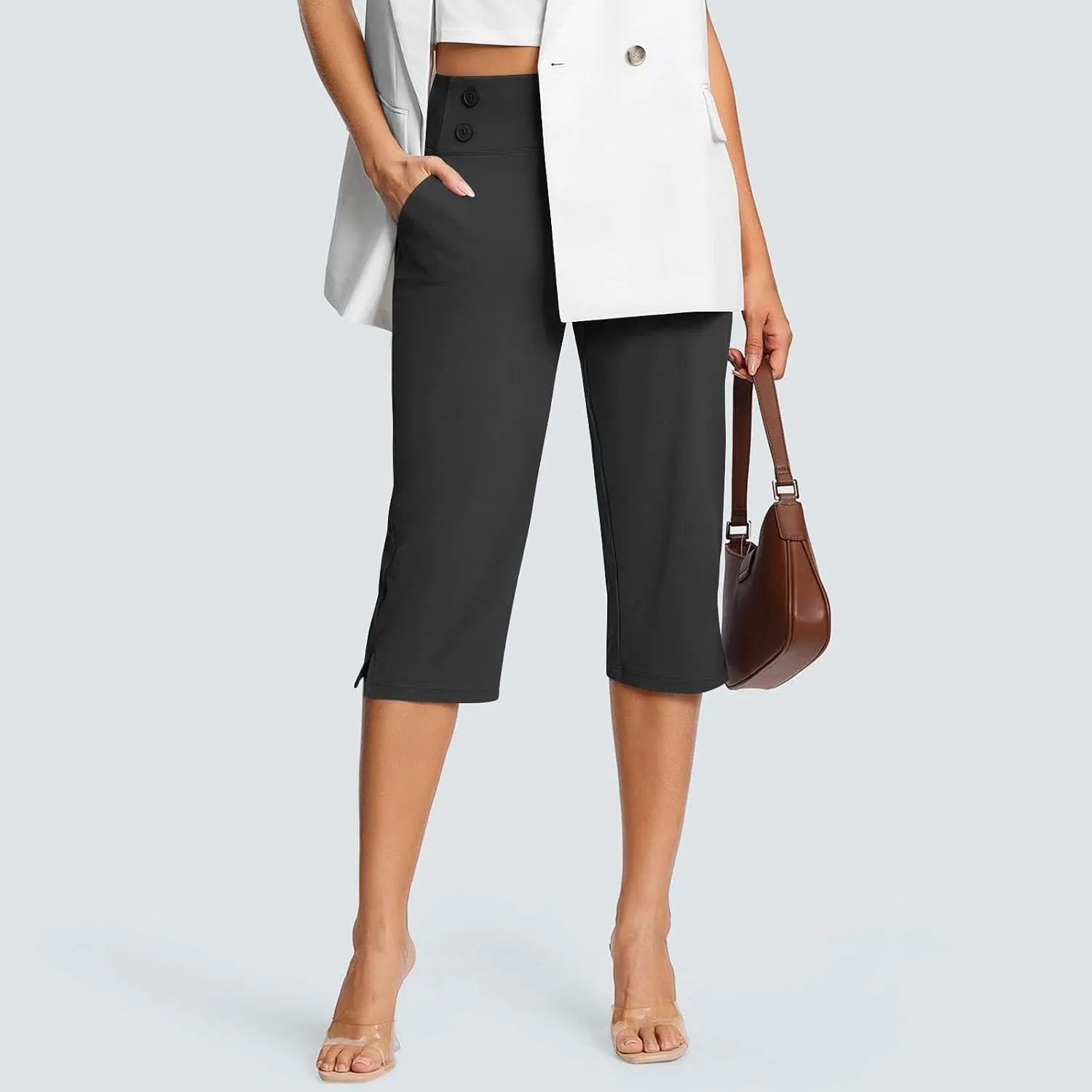 Capri Pants for Women Stretch Crop Office Work Pants Summer Casual Capris Slacks Yoga Dress Pant with Pockets