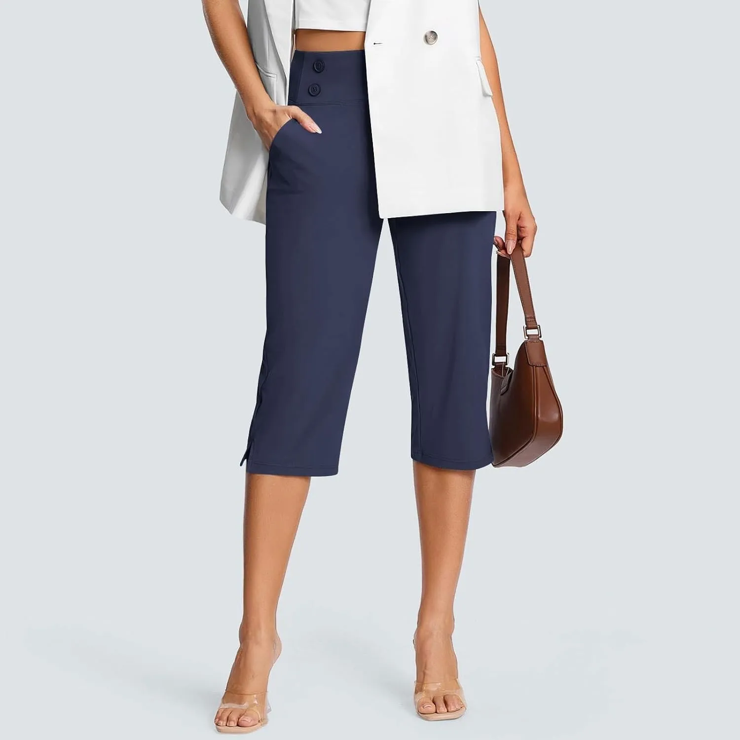 Capri Pants for Women Stretch Crop Office Work Pants Summer Casual Capris Slacks Yoga Dress Pant with Pockets