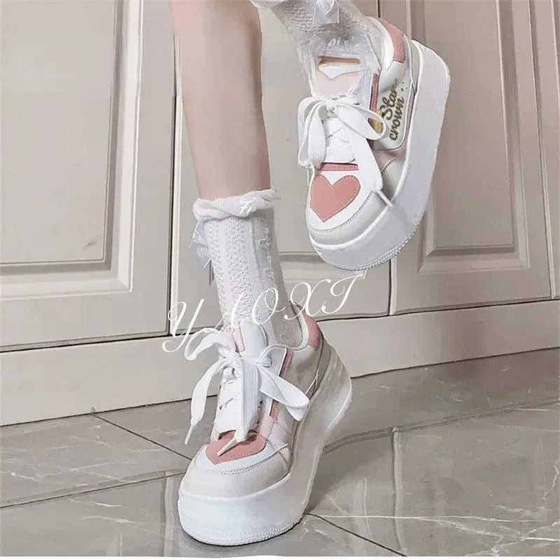 Chicmy Pink Hearts Lolita Platform Sneakers Casual Women's Sports Shoes Kawaii Flats Harajuku Vintage Tennis Female Cute Footwear