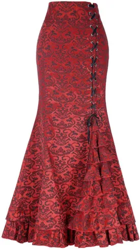 chouyatou Women's Retro Lace-Up Drawstring Tiered Ruffle Maxi Long Mermaid Pencil Skirt