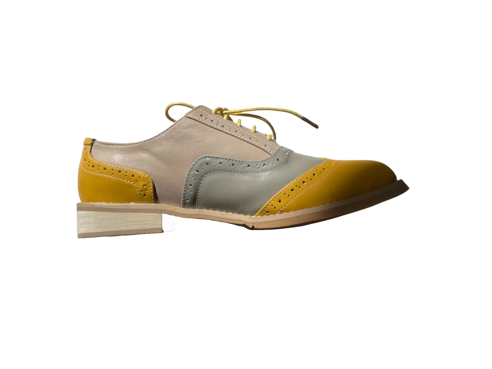 CrazycatZ Women's Leather Oxford Shoes Colorful Leather Oxfords Vintage Lace up Shoes Yellow