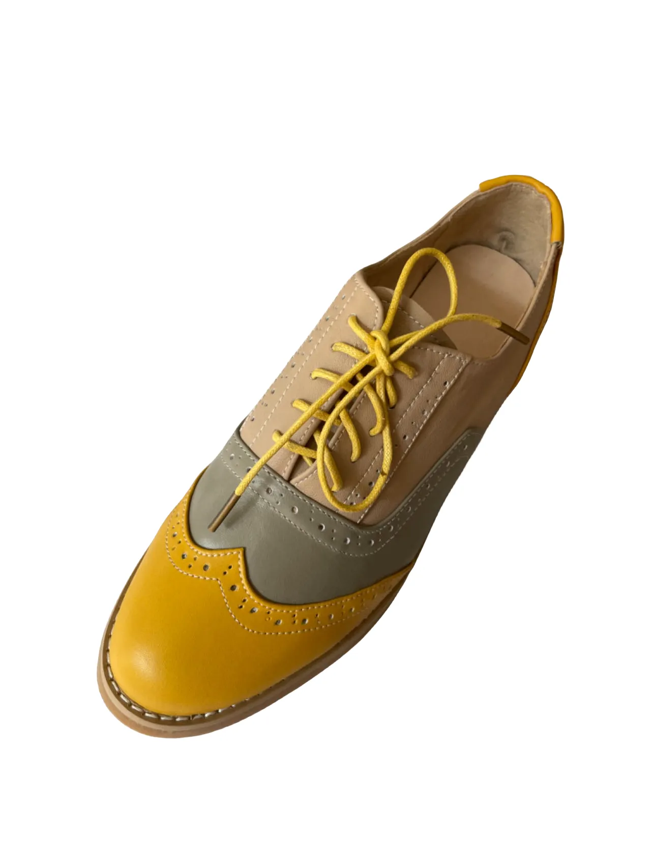 CrazycatZ Women's Leather Oxford Shoes Colorful Leather Oxfords Vintage Lace up Shoes Yellow