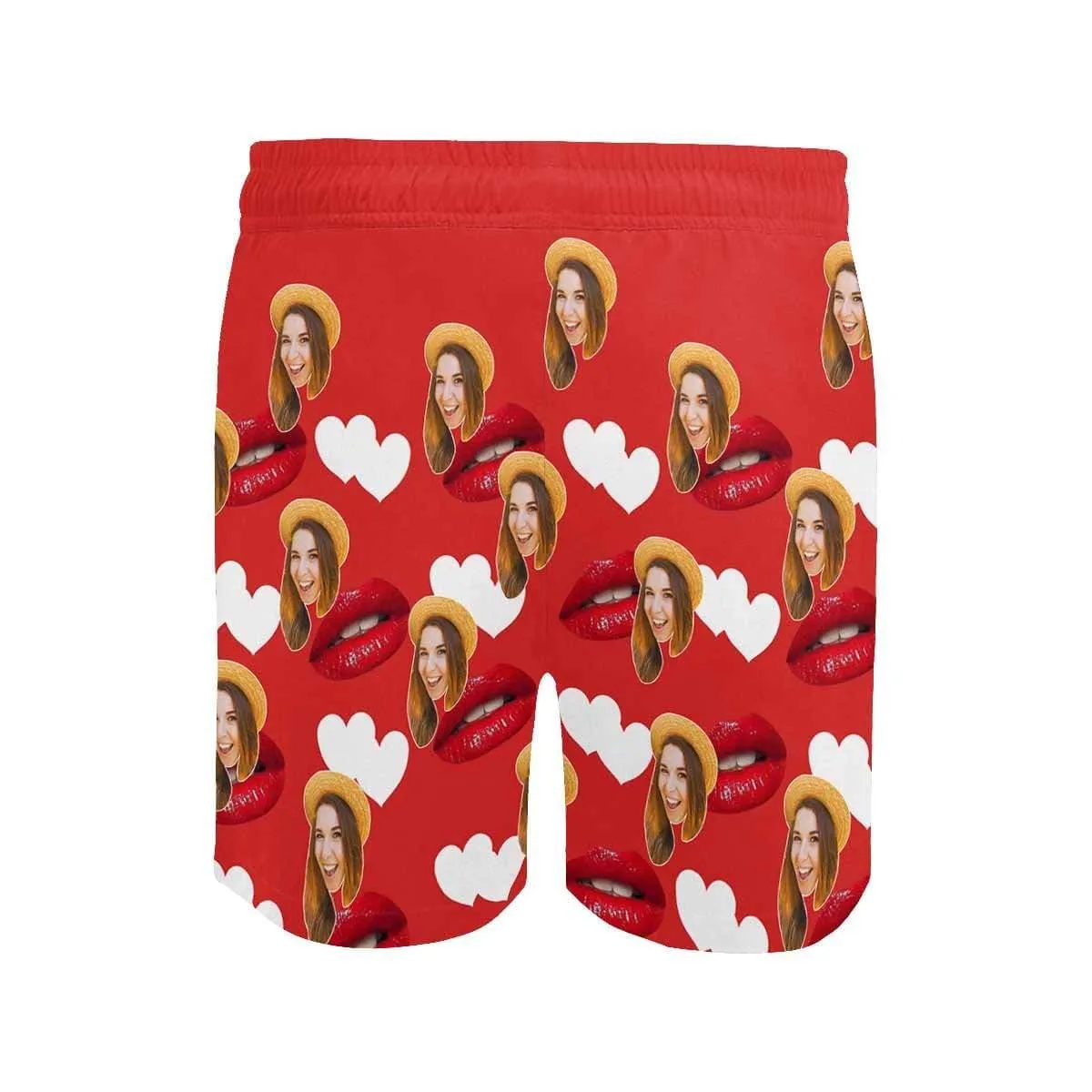 Custom Photo Red Mouth Men's Quick Dry Swim Shorts Personalized I Love My Girlfriend Swim Trunks with Sweet Pictures