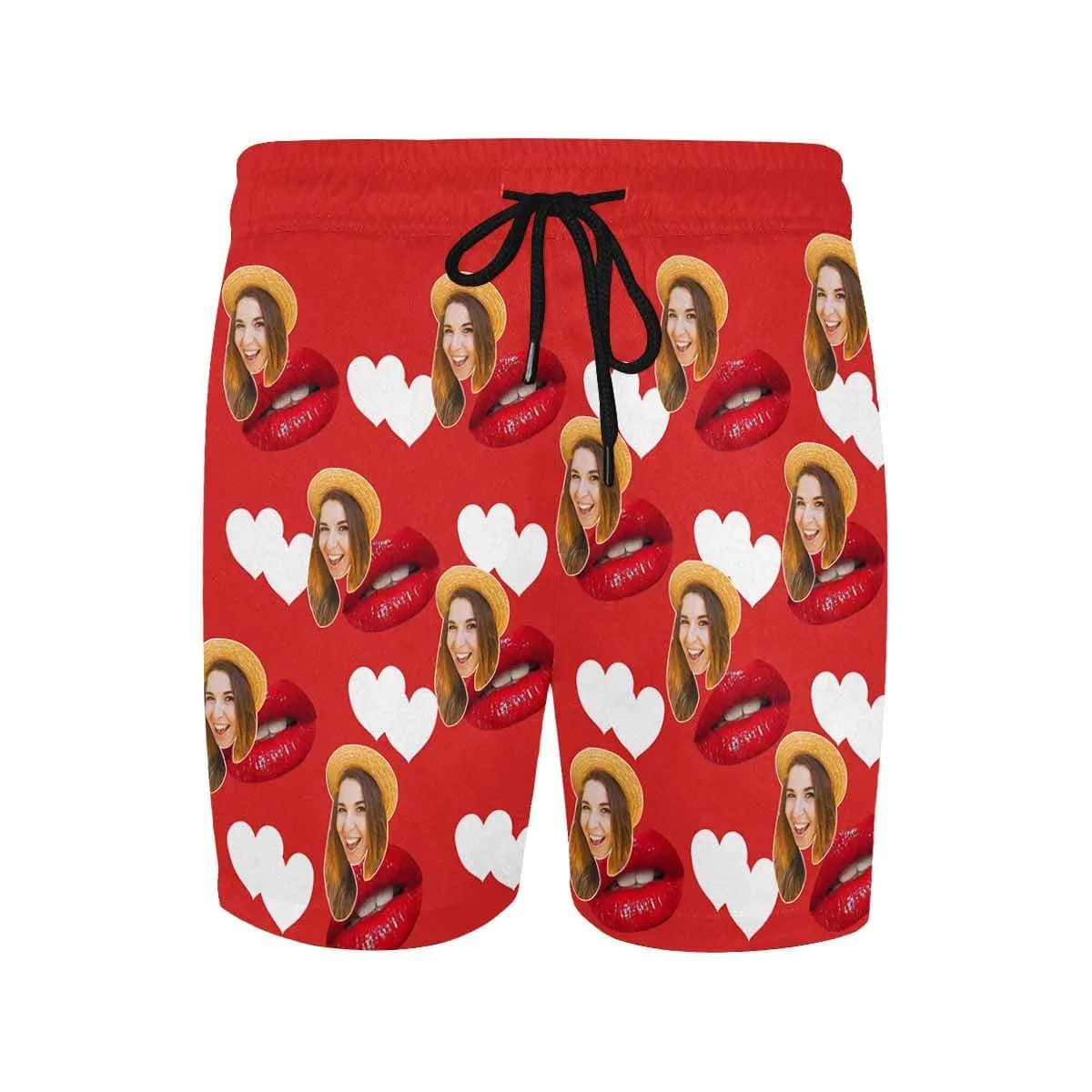 Custom Photo Red Mouth Men's Quick Dry Swim Shorts Personalized I Love My Girlfriend Swim Trunks with Sweet Pictures