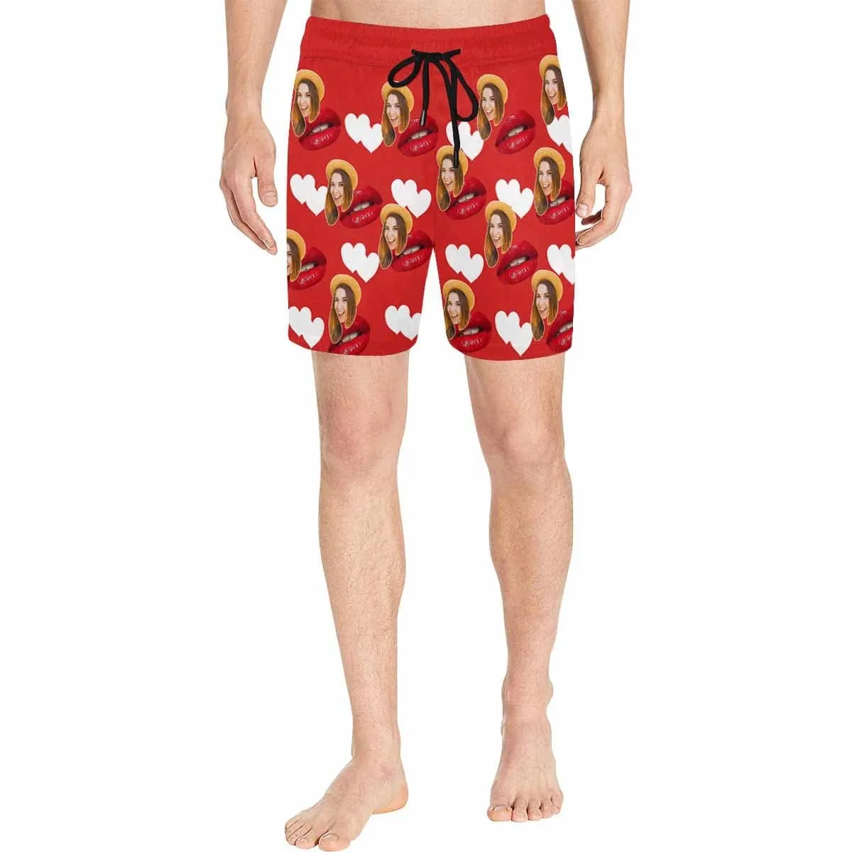 Custom Photo Red Mouth Men's Quick Dry Swim Shorts Personalized I Love My Girlfriend Swim Trunks with Sweet Pictures