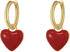 Cute Red Heart Love Dangle Drop Small Huggie Hoop Earrings for Women Vintage Minimalist Gold Plated Enamel Charm Hoops Dainty Hypoallergenic Jewelry for Her