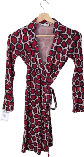 Diane Von Furstenberg Red Leopard Print Wrap Dress UK Size 6