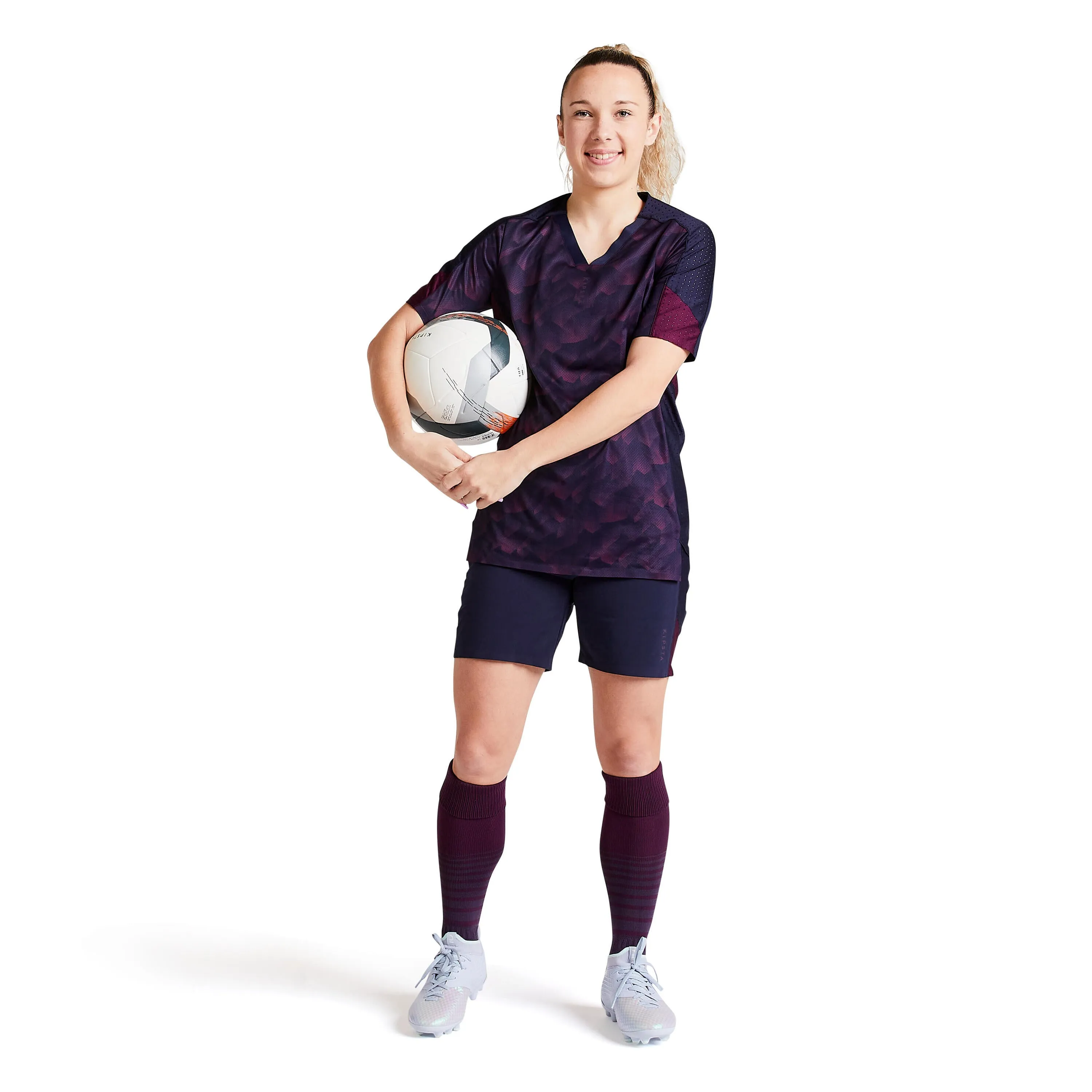 Football shorts F900 women's blue/black KIPSTA, black-blue/plum