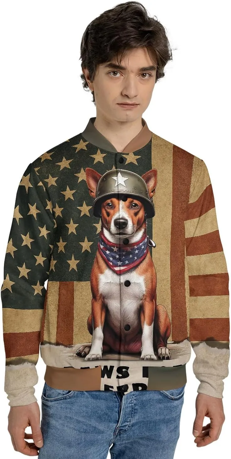 Freedom Paws Patriotic Dog Vintage Memorial Day All Over Print 3D Baseball Shirt Jacket Softball Sport