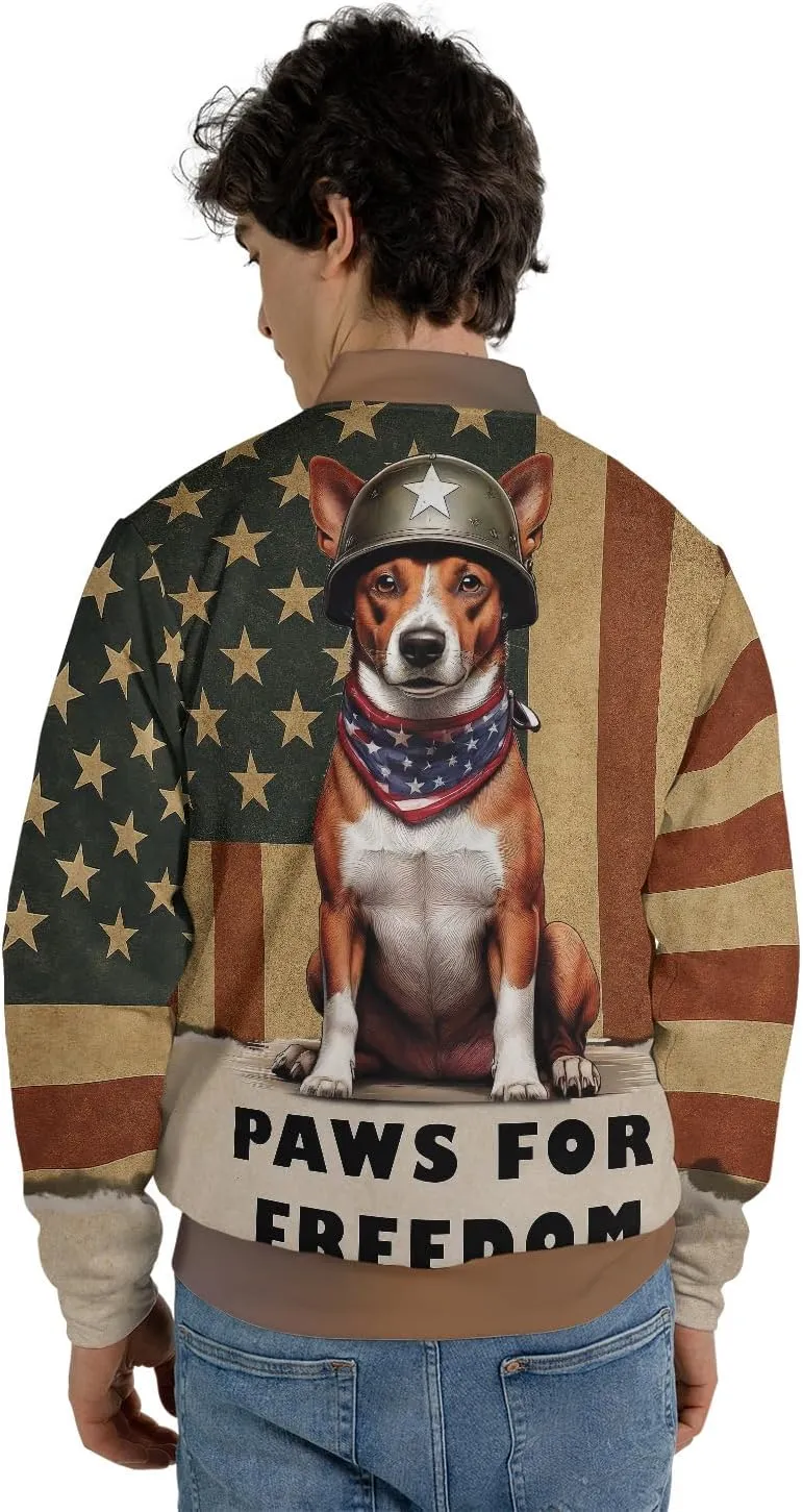 Freedom Paws Patriotic Dog Vintage Memorial Day All Over Print 3D Baseball Shirt Jacket Softball Sport