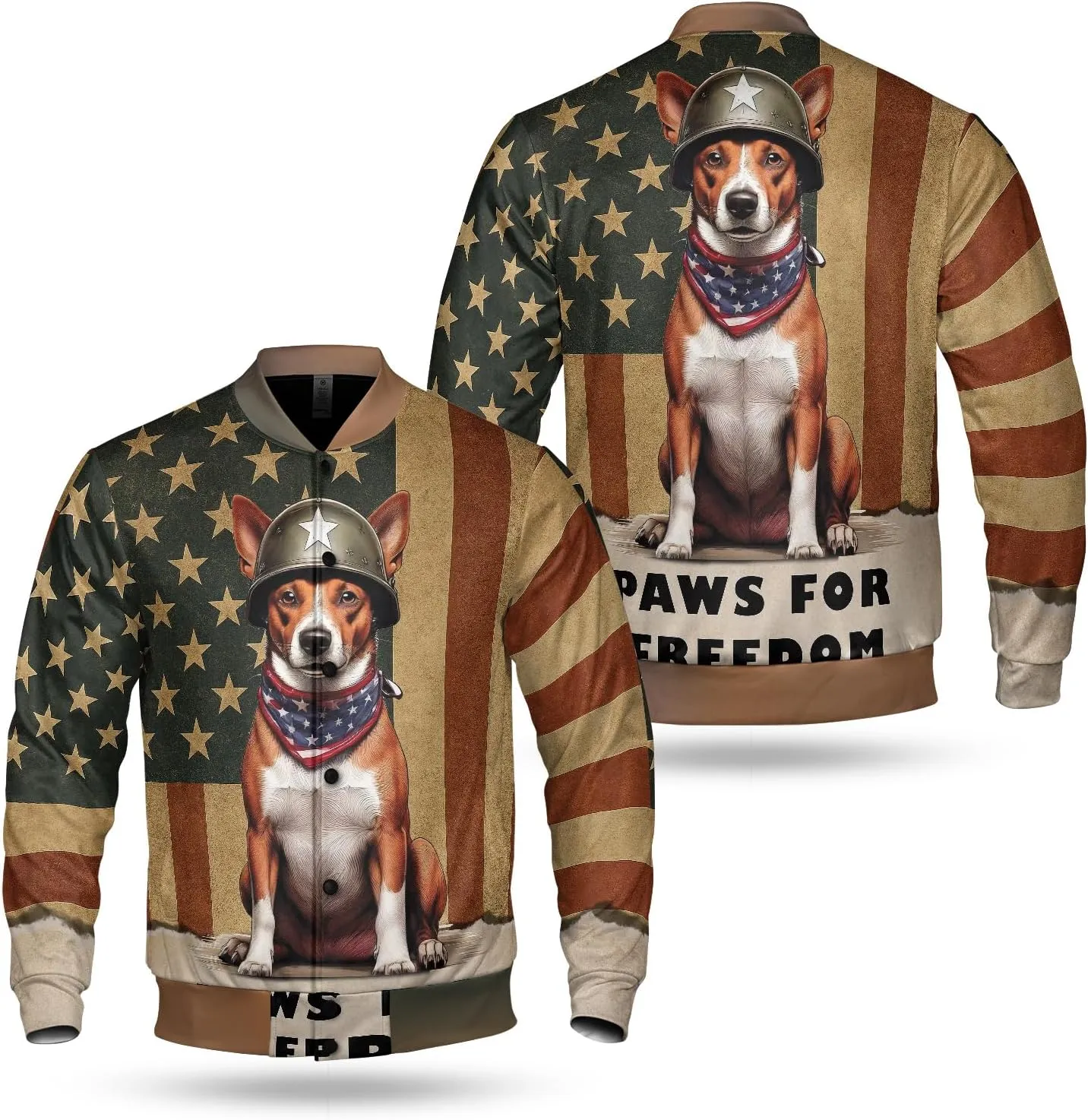 Freedom Paws Patriotic Dog Vintage Memorial Day All Over Print 3D Baseball Shirt Jacket Softball Sport
