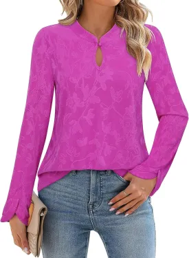 Gaharu Women's Vintage Long Sleeve Fitted Tops Dressy Causal Tunic Tops Fall Blouse