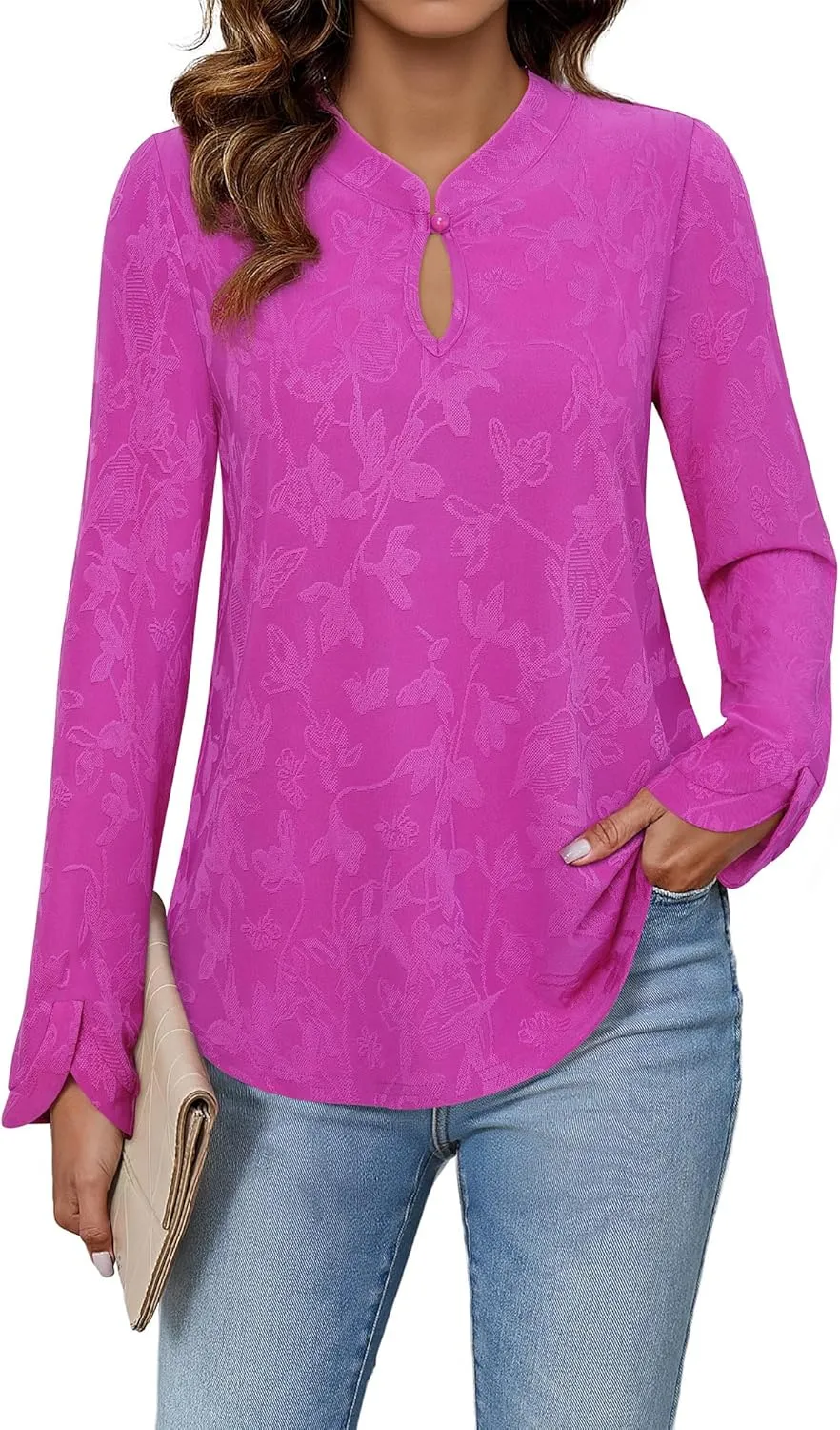 Gaharu Women's Vintage Long Sleeve Fitted Tops Dressy Causal Tunic Tops Fall Blouse