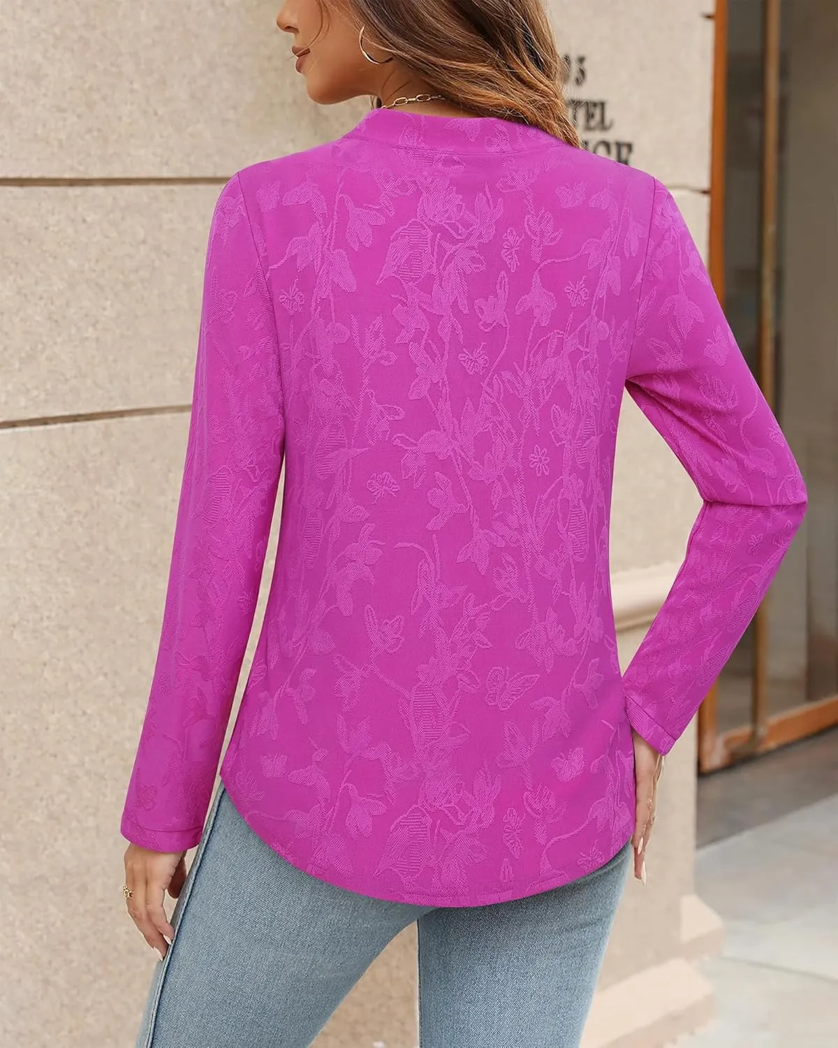 Gaharu Women's Vintage Long Sleeve Fitted Tops Dressy Causal Tunic Tops Fall Blouse