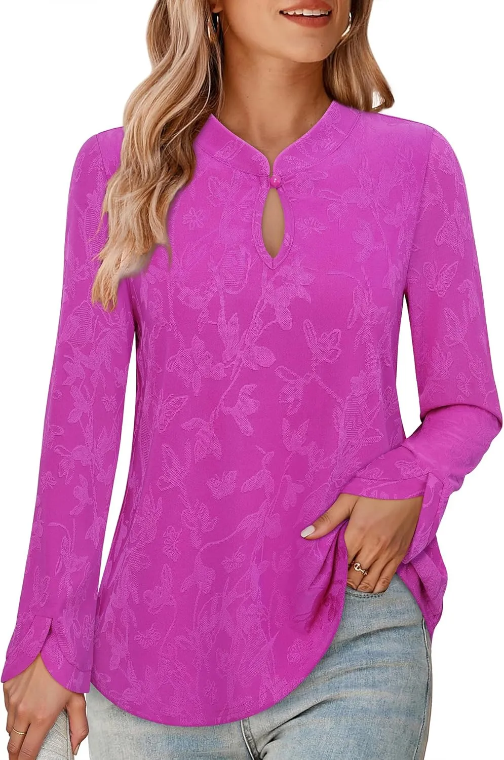 Gaharu Women's Vintage Long Sleeve Fitted Tops Dressy Causal Tunic Tops Fall Blouse