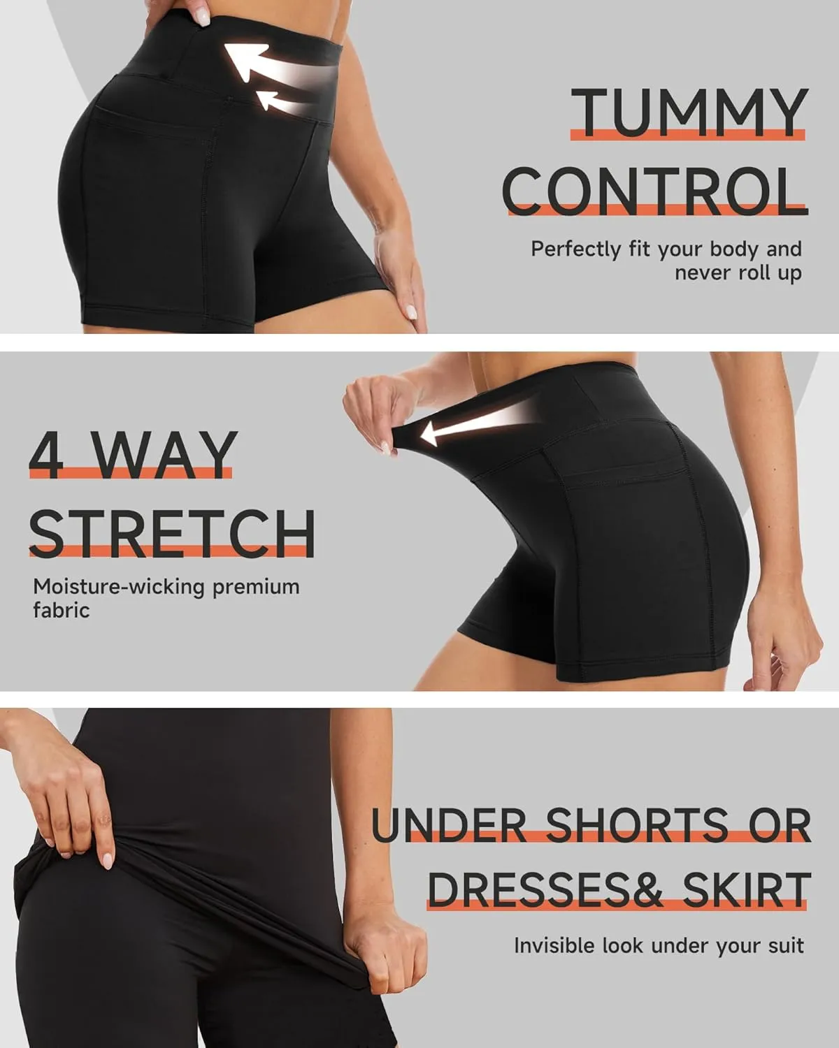 GAYHAY Biker Shorts for Women with Pockets - 8"/5"/3" Booty High Waisted Black Spandex Volleyball Short for Workout Yoga