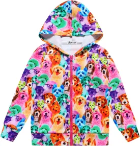 Girls Zip Up Hoodie Jacket Unicorn/Cat Sweatshirt with Pockets
