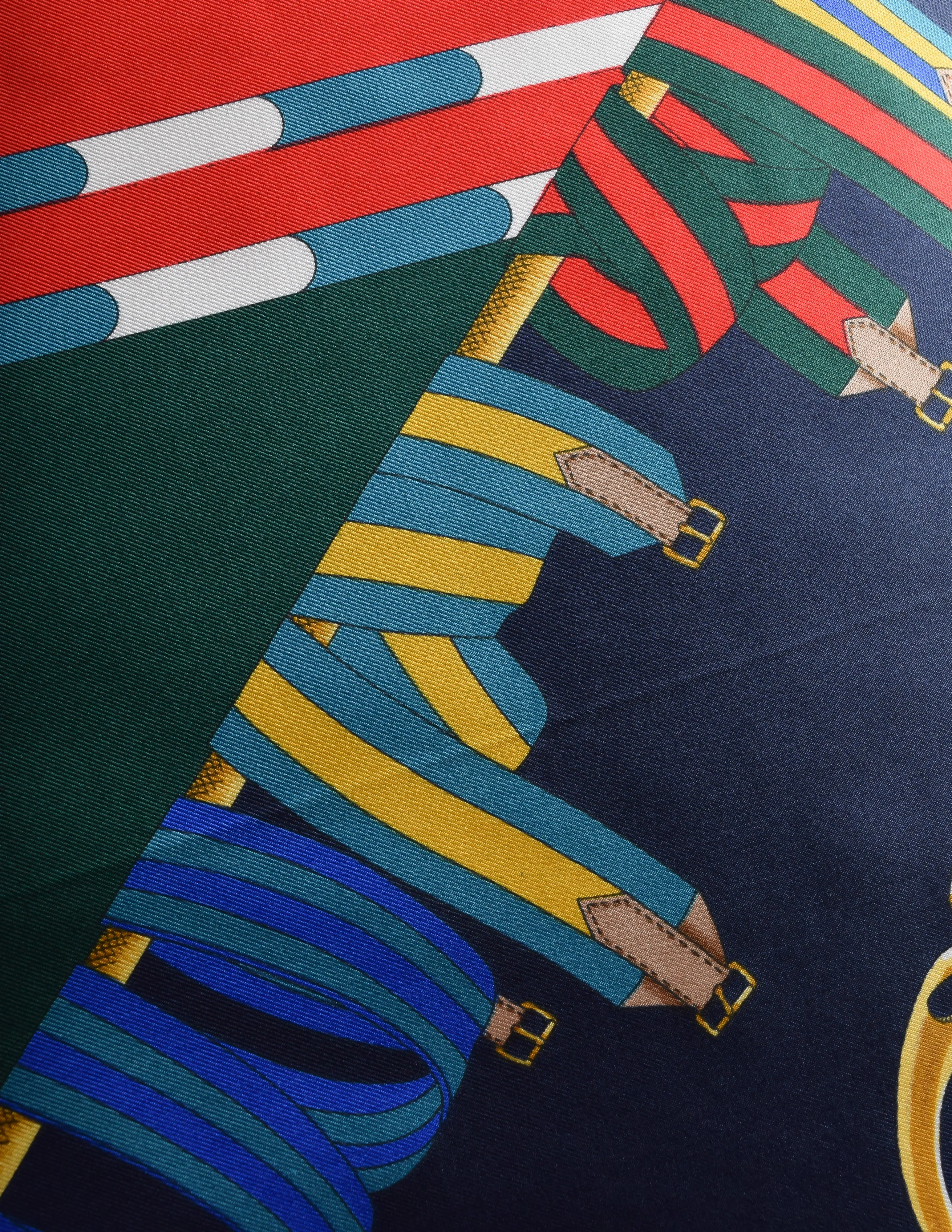 Gucci Vintage Horse Equestrian Theme Red Green Multicolor Silk Scarf
