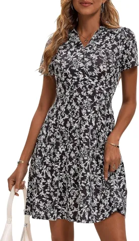 HUHOT Shirt Neckline Summer Dresses with Pocketes Vintage Sundress for Women 2025 Work Dress Church Midi Spring Dress