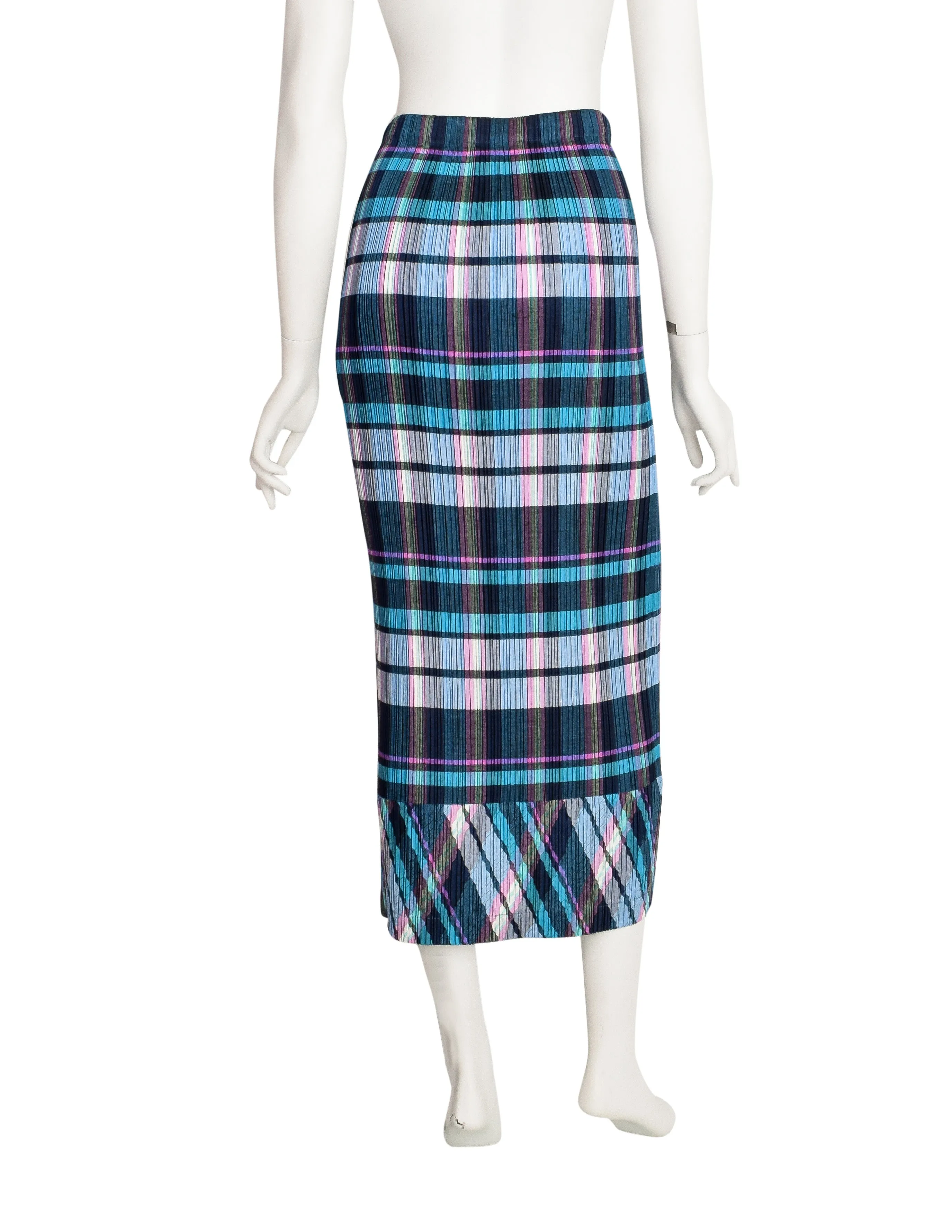 Issey Miyake Vintage Multicolor Plaid Print Pleated Skirt