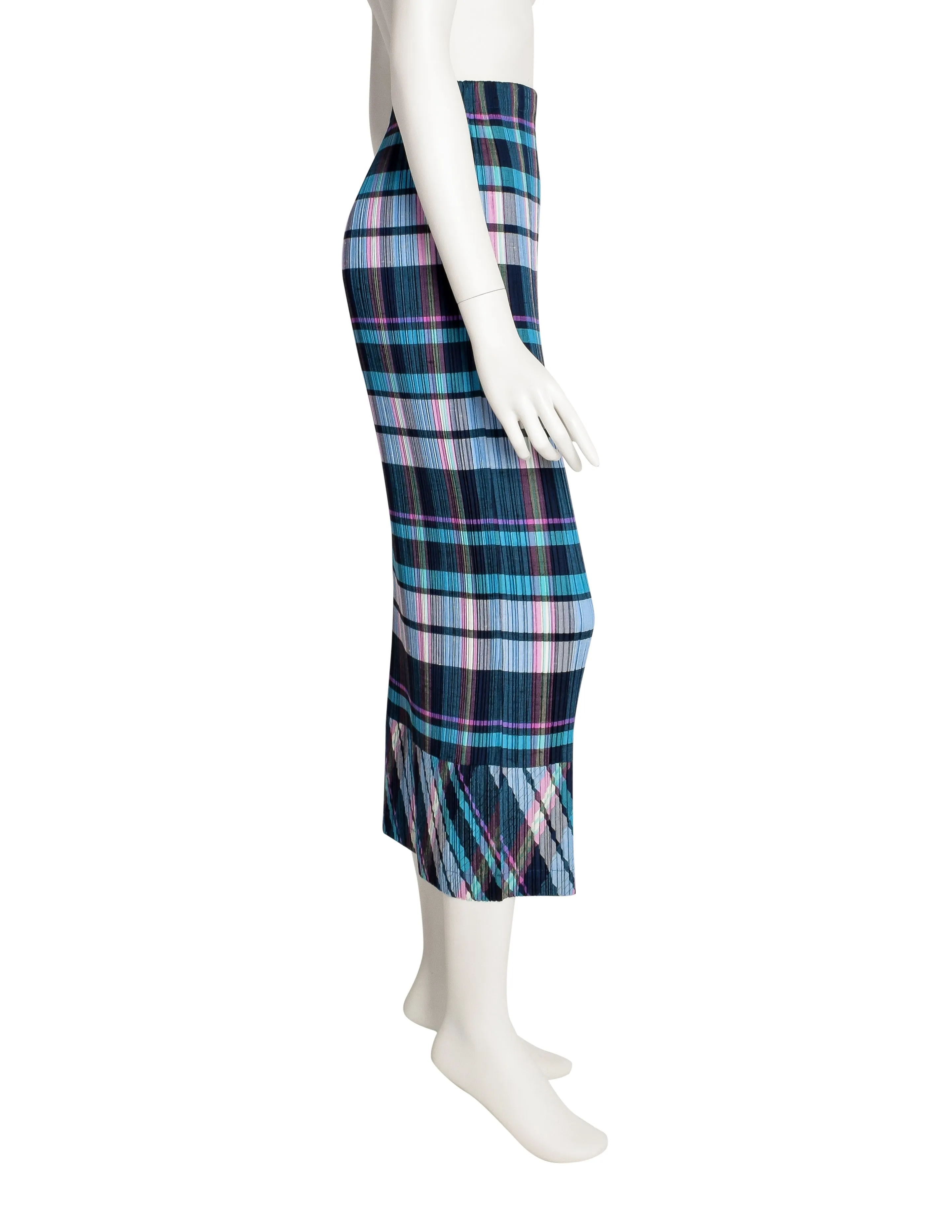Issey Miyake Vintage Multicolor Plaid Print Pleated Skirt