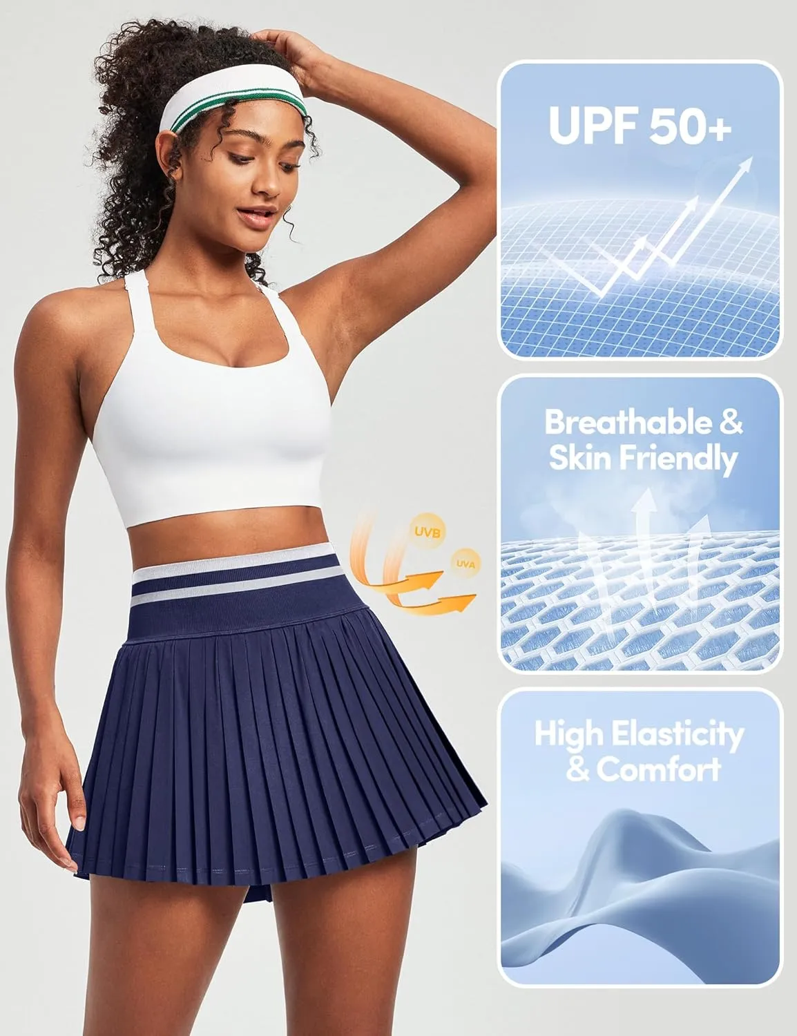 IUGA Pleated Tennis Skirt High Waisted Golf Skirts for Women with Pockets Athletic Skirt Skort with Build-in Shorts