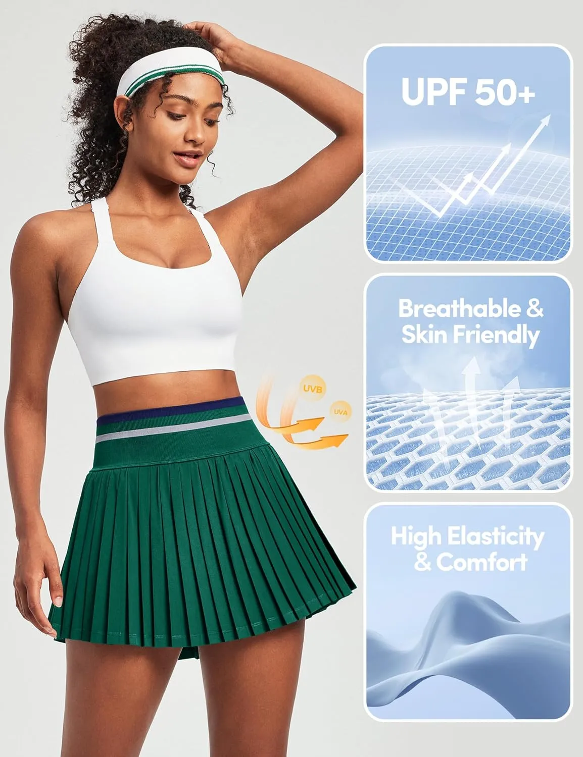 IUGA Pleated Tennis Skirt High Waisted Golf Skirts for Women with Pockets Athletic Skirt Skort with Build-in Shorts