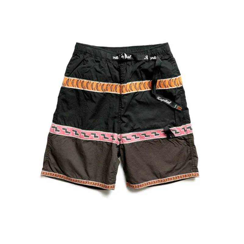 Japan Style Vintage Belt Color Matching Cotton Loose Men's Casual Shorts