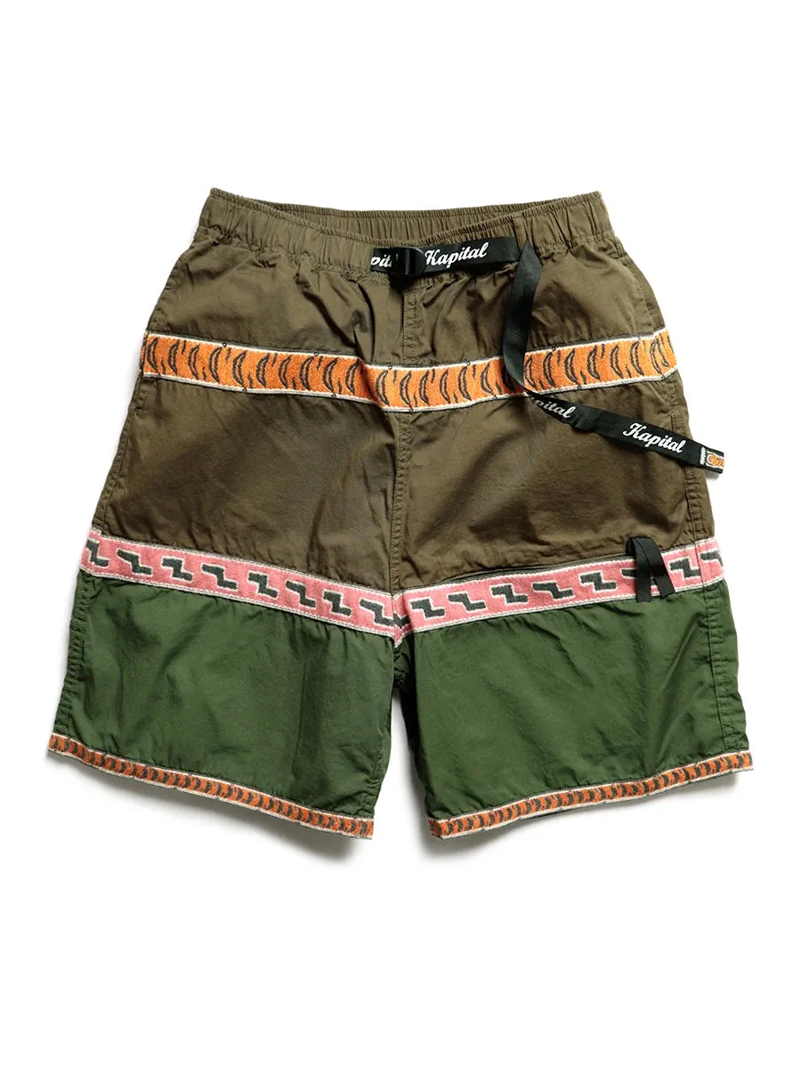 Japan Style Vintage Belt Color Matching Cotton Loose Men's Casual Shorts