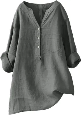 Linen Shirts for Women 2025 Spring Summer Plus Size Long Sleeve Tops Dressy Casual Loose Comfy Work Gauze Blouses