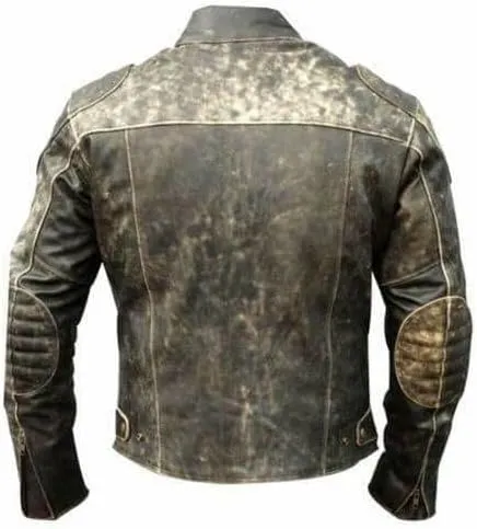 Men's Classic Vintage Riding Black Real Leather Retro Biker Distressed Hooligan Motorcycle Jacket