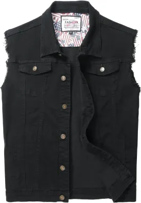 Men's Denim Vest,Sleeveless Jean Jacket Ripped Stretchy Distressed Battle Vest for Men Sleeve Less Outerwear