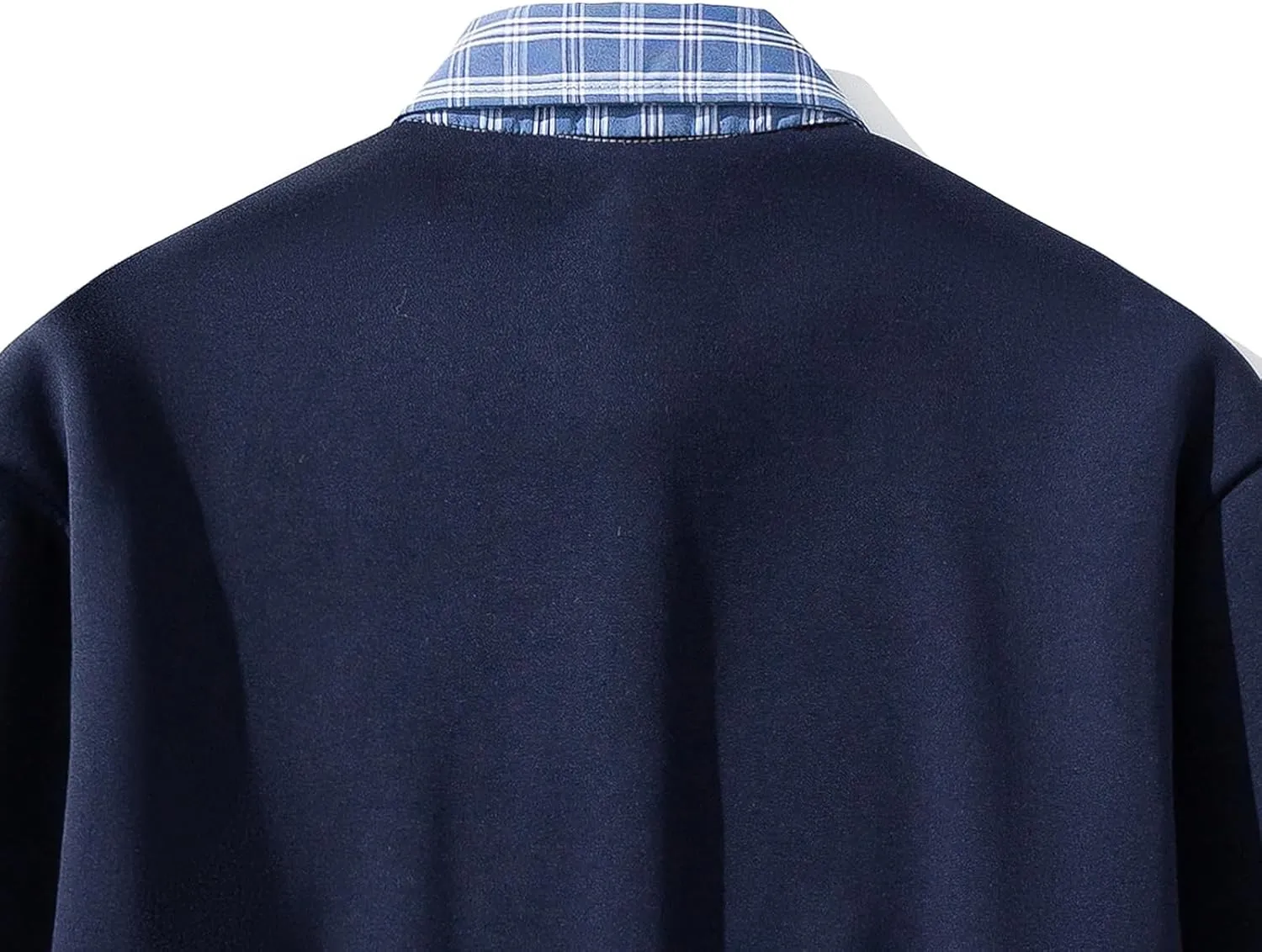 Mens Fake Two Pieces Polo Sweatshirt Vintage Plaid Collar Button Pullover Top