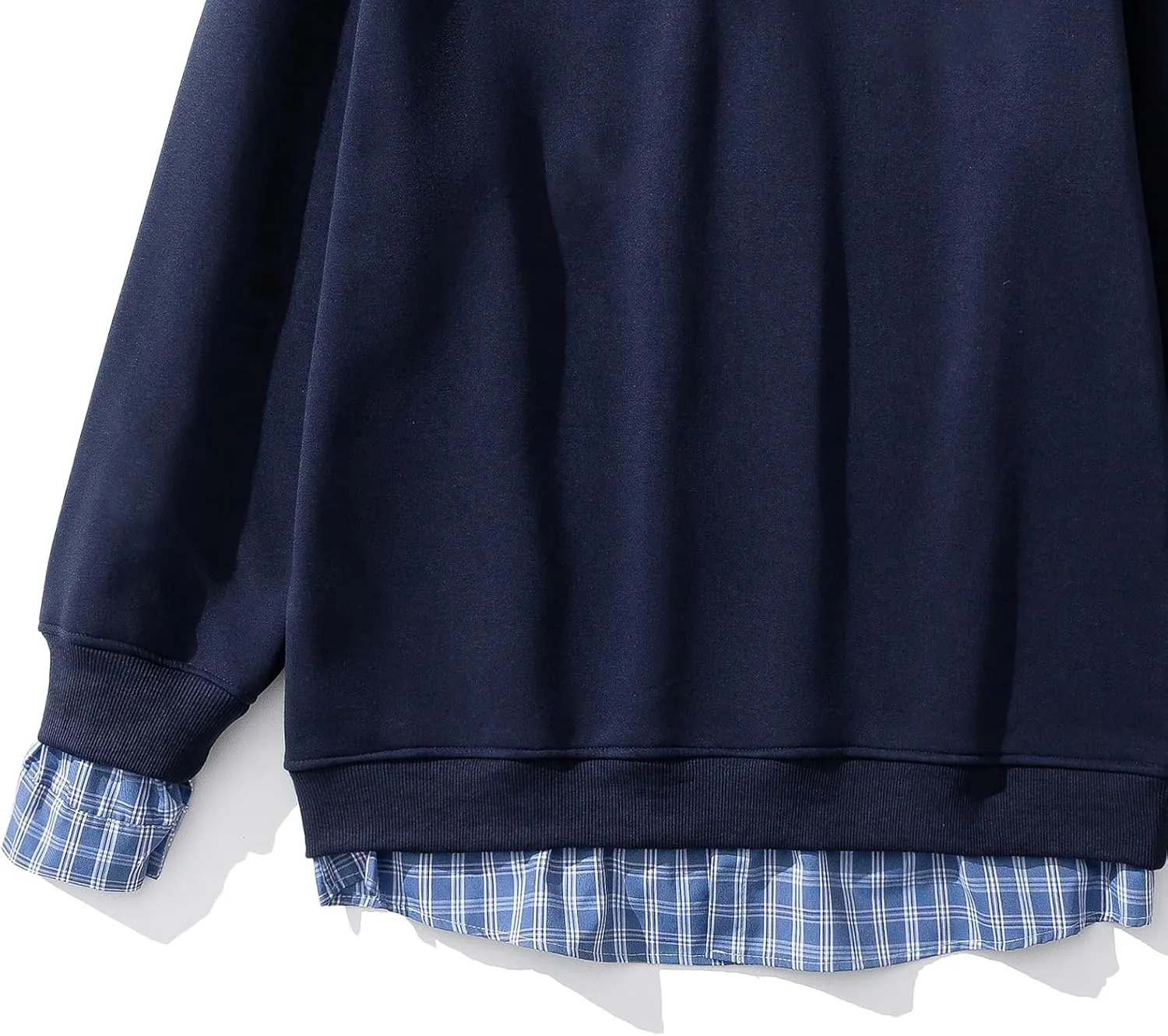 Mens Fake Two Pieces Polo Sweatshirt Vintage Plaid Collar Button Pullover Top