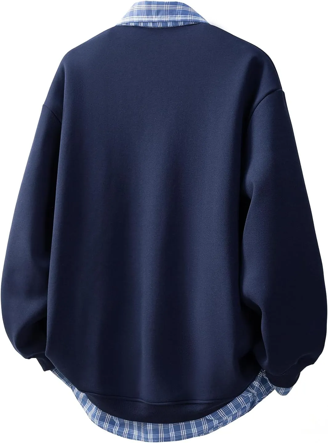 Mens Fake Two Pieces Polo Sweatshirt Vintage Plaid Collar Button Pullover Top