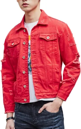 Men`s Retro Vintage Washed Ripped Hip Hop Motorcycle Denim Jacket