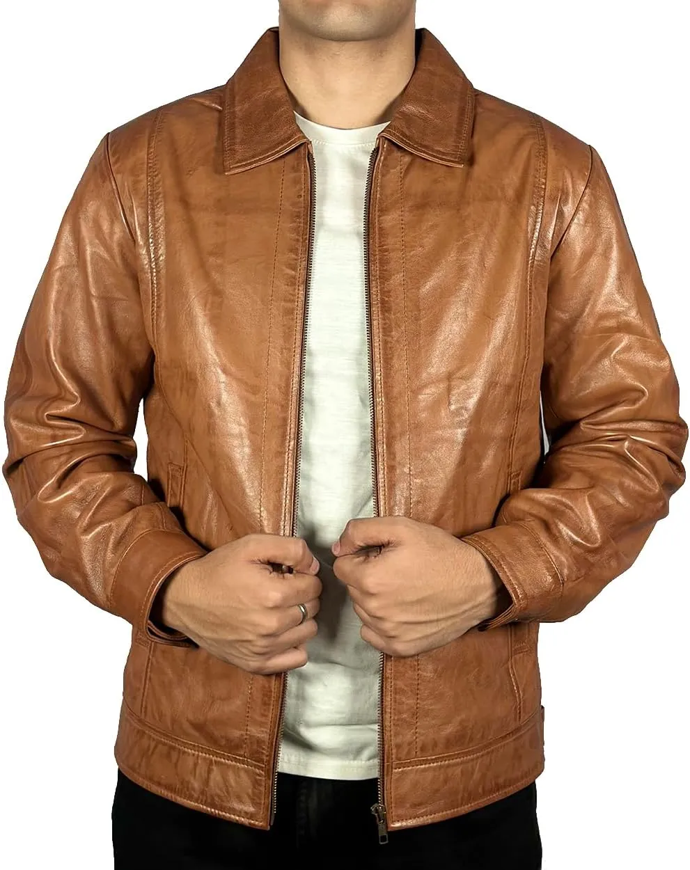Mens Shirt Collar Real Lambskin Vintage Style Leather Biker Jacket Casual Distressed Leather Jackets for mens