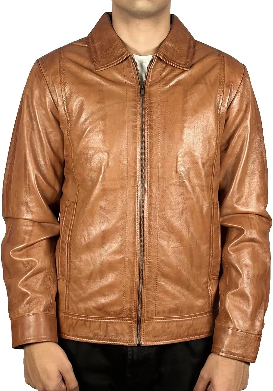 Mens Shirt Collar Real Lambskin Vintage Style Leather Biker Jacket Casual Distressed Leather Jackets for mens