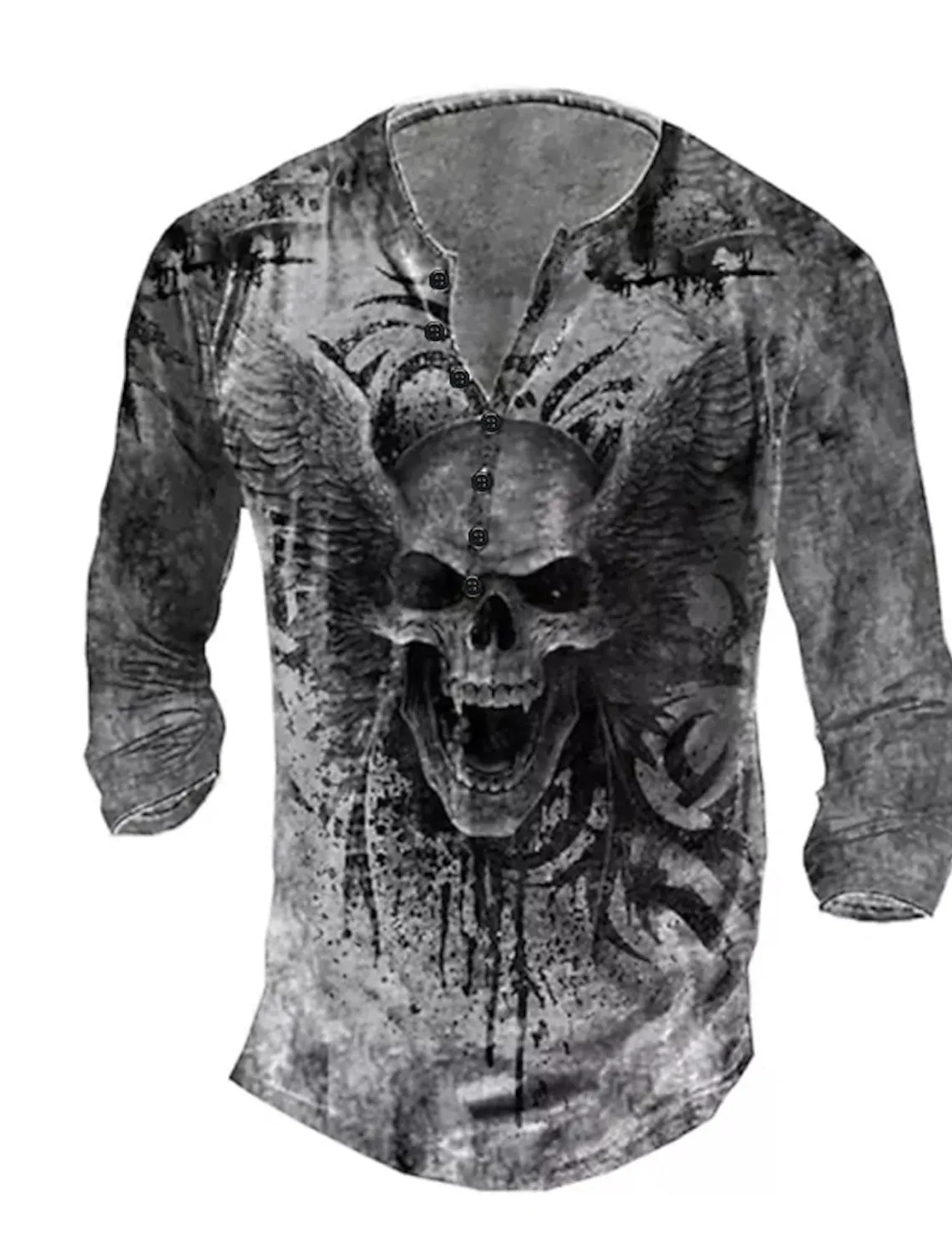 Men's T shirt Tee Henley Shirt Tee Graphic Skull Henley Black White Blue Green Gray 3D Print Plus Size Outdoor Daily Long Sleeve Button-Down Print Clothing Apparel Designer Stylish Vintage Basic