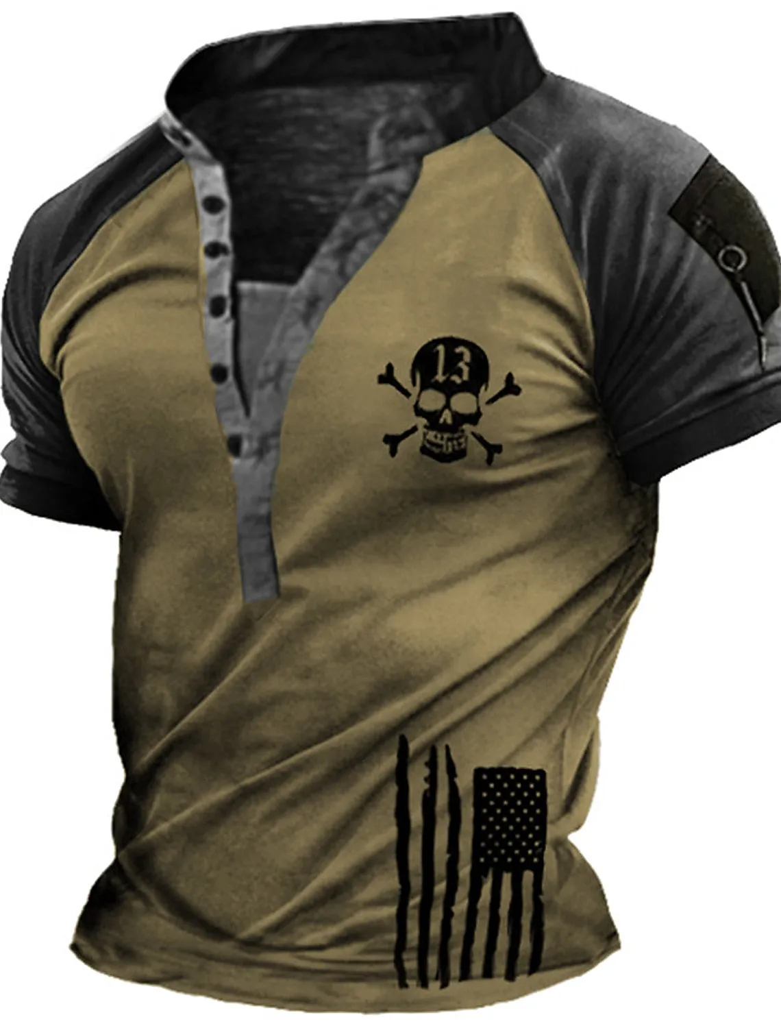 Men's T shirt Tee Henley Shirt Tee Raglan T Shirt Graphic Color Block Skull Stand Collar Yellow Pink Army Green Blue 3D Print Plus Size Outdoor Daily Short Sleeve Button-Down Print Clothing Apparel