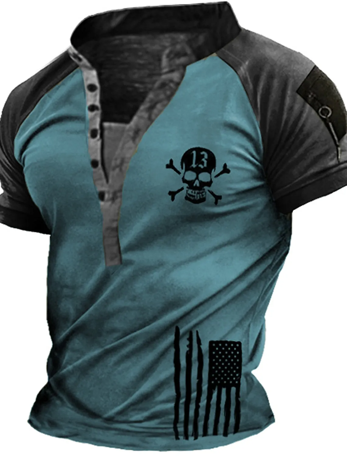 Men's T shirt Tee Henley Shirt Tee Raglan T Shirt Graphic Color Block Skull Stand Collar Yellow Pink Army Green Blue 3D Print Plus Size Outdoor Daily Short Sleeve Button-Down Print Clothing Apparel