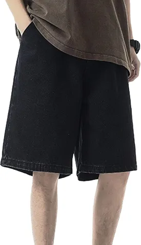 Men's Vintage Straight Jean Shorts Washed Short Pants with Pockets Casual Loose Denim Shorts Grey