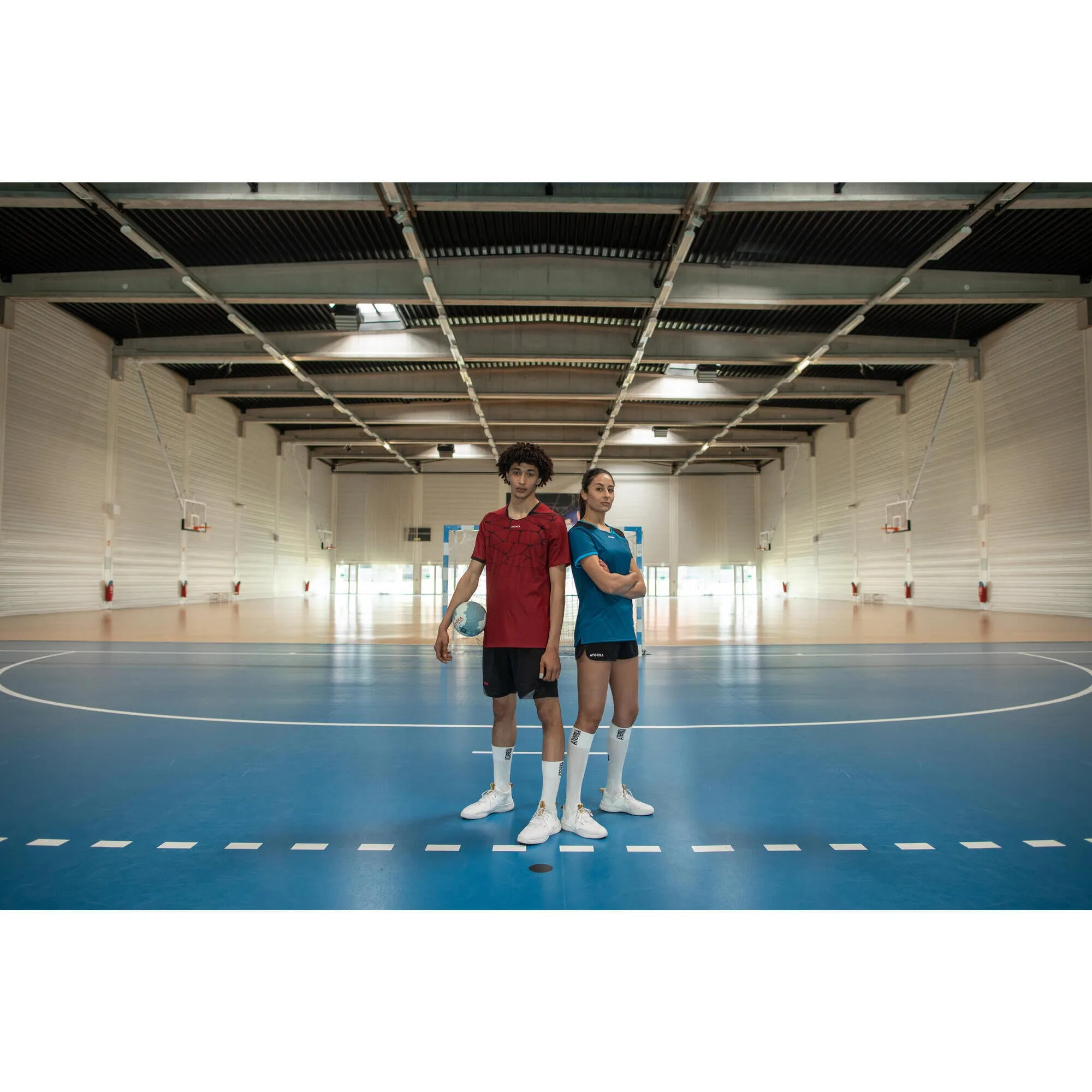 Men's/women's handball sneakers - H500 Faster white ATORKA white/ochre yellow/burgundy