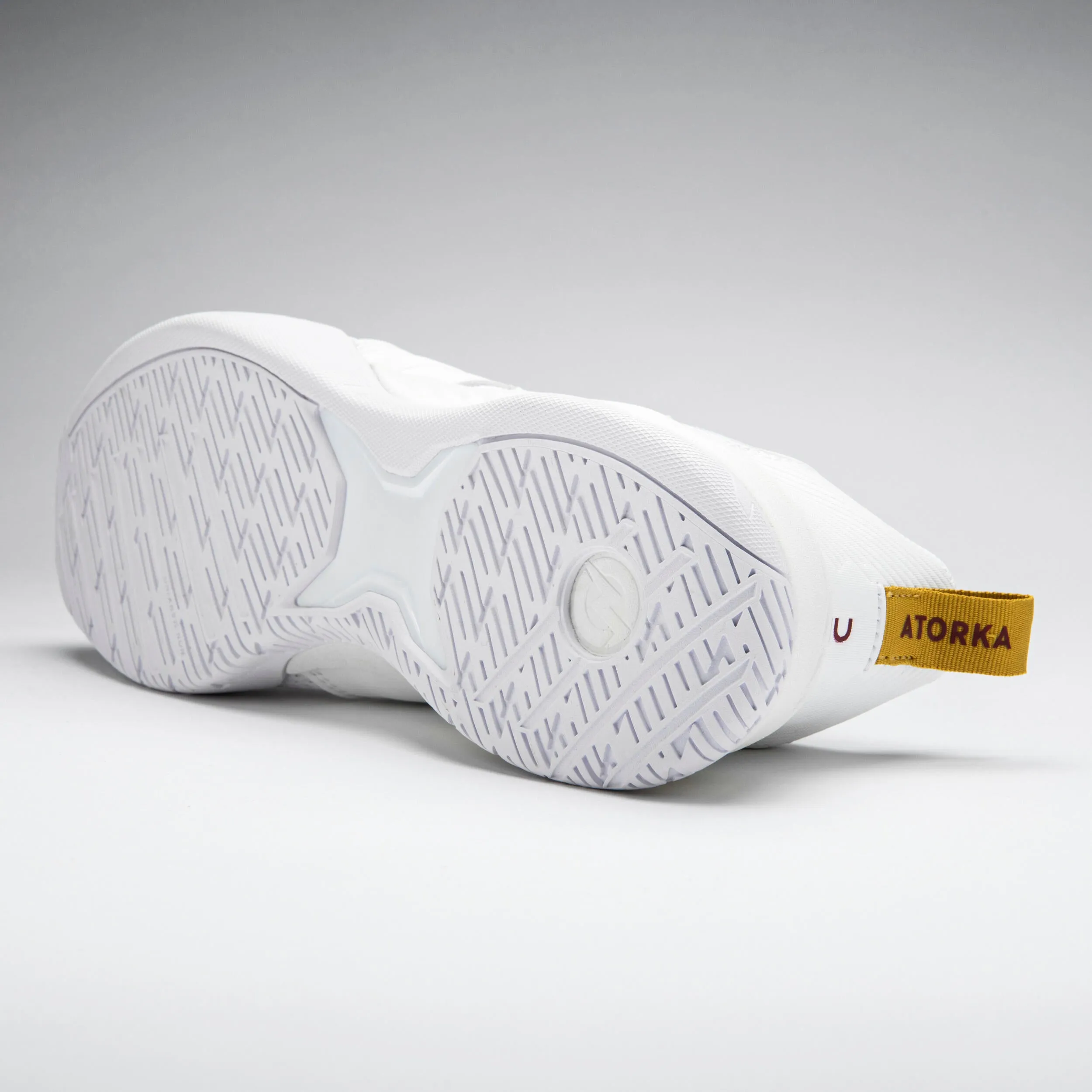 Men's/women's handball sneakers - H500 Faster white ATORKA white/ochre yellow/burgundy