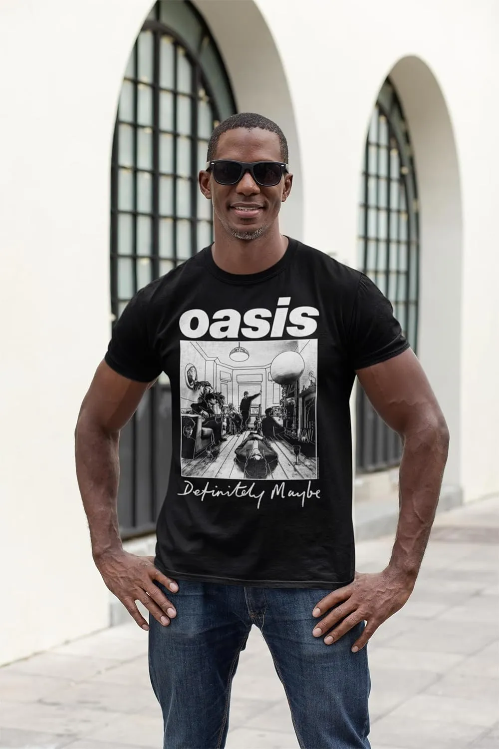 Oasis T Shirt Definitely Maybe Debut Album Adult Black Short Sleeve 90s Rock Vintage Style Graphic Tees