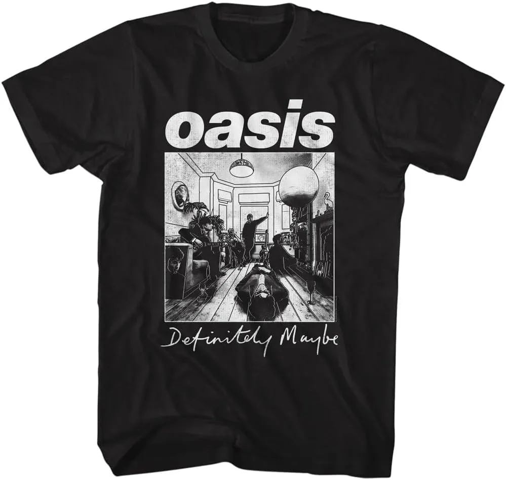 Oasis T Shirt Definitely Maybe Debut Album Adult Black Short Sleeve 90s Rock Vintage Style Graphic Tees