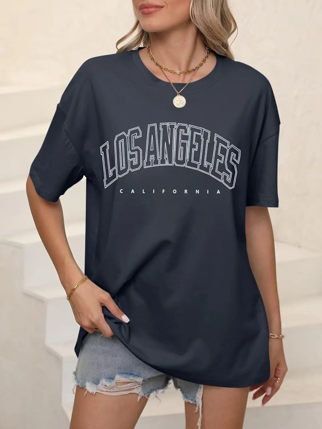 ORANDESIGNE Womens Oversized Graphic Print Short Sleeve Tunic Tops Crew Neck Casual Drop Shoulder T Shirts