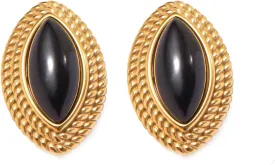 RAUCHBE Big Chunky Gold Earrings for Women Vintage Black Oval Earring Onyx Statement Earrings Trendy Jewelry